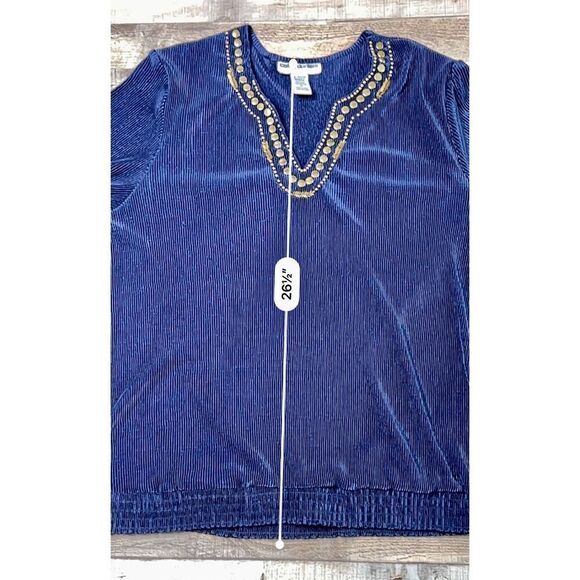Cathy Daniels Blue Embellished Beads Studs All Season Blouse sz 1X - Picture 6 of 8